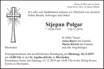 Traueranzeige von Stjepan Polgar von Illertal Bote