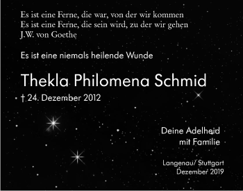 Traueranzeige von Thekla Philomena Schmid von SÜDWEST PRESSE Ausgabe Ulm/Neu-Ulm