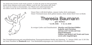 Traueranzeige von Theresia Baumann von Hohenloher Tagblatt