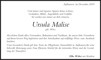 Traueranzeige von Ursula Malise von Geislinger Zeitung