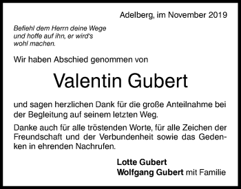 Traueranzeige von Valentin Gubert von NWZ Neue Württembergische Zeitung