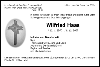 Traueranzeige von Wilfried Haas von Metzinger-Uracher Volksblatt