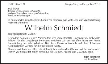 Traueranzeige von Wilhelm Schmiedt von NWZ Neue Württembergische Zeitung/Geislinger Zeitung