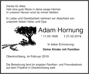 Traueranzeige von Adam Hornung von SÜDWEST PRESSE Ausgabe Ulm/Neu-Ulm