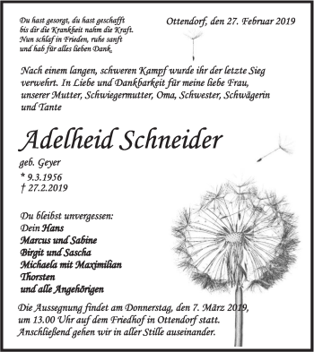 Traueranzeige von Adelheid Schneider von Haller Tagblatt