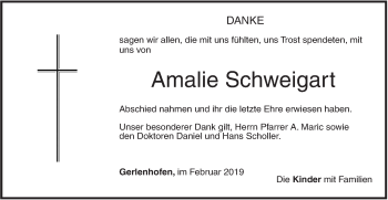 Traueranzeige von Amalie Schweigart von SÜDWEST PRESSE Ausgabe Ulm/Neu-Ulm