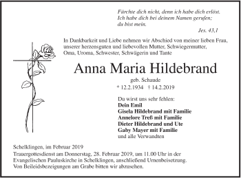 Traueranzeige von Anna Maria Hildebrand von Ehinger Tagblatt