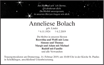 Traueranzeige von Anneliese Bolach von Ehinger Tagblatt