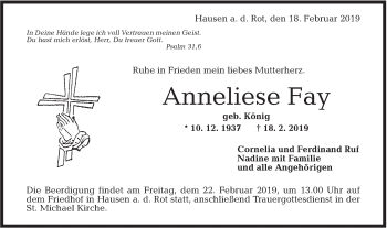 Traueranzeige von Anneliese Fay von Rundschau Gaildorf