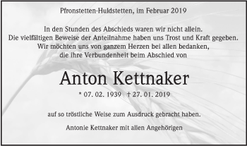 Traueranzeige von Anton Kettnaker von Alb-Bote/Metzinger-Uracher Volksblatt