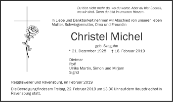 Traueranzeige von Christel Michel von Illertal Bote