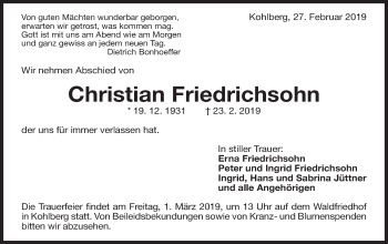 Traueranzeige von Christian Friedrichsohn von Metzinger-Uracher Volksblatt