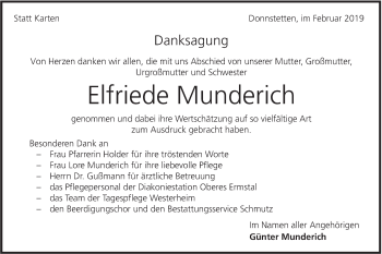 Traueranzeige von Elfriede Munderich von Alb-Bote/Metzinger-Uracher Volksblatt