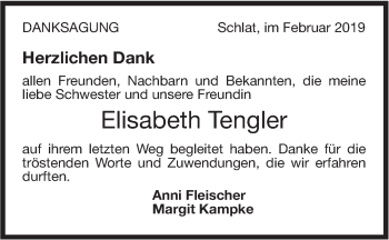 Traueranzeige von Elisabeth Tengler von NWZ Neue Württembergische Zeitung