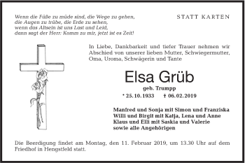 Traueranzeige von Elsa Grüb von Hohenloher Tagblatt