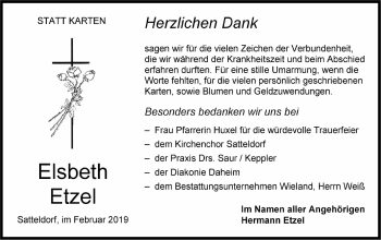 Traueranzeige von Elsbeth Etzel von Hohenloher Tagblatt