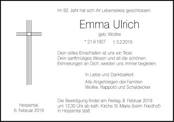 Traueranzeige von Emma Ulrich von Haller Tagblatt