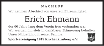 Traueranzeige von Erich Ehmann von Rundschau Gaildorf