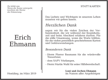 Traueranzeige von Erich Ehmann von Rundschau Gaildorf