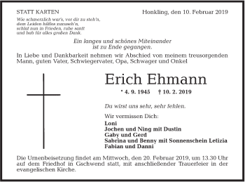 Traueranzeige von Erich Ehmann von Rundschau Gaildorf