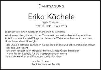 Traueranzeige von Erika Kächele von Alb-Bote/Metzinger-Uracher Volksblatt