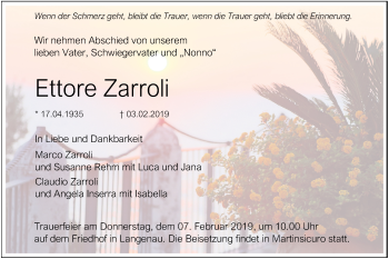 Traueranzeige von Ettore Zarroli von SÜDWEST PRESSE Ausgabe Ulm/Neu-Ulm