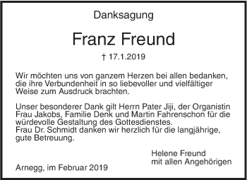 Traueranzeige von Franz Freund von SÜDWEST PRESSE Ausgabe Ulm/Neu-Ulm