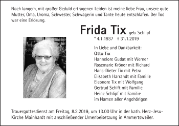 Traueranzeige von Frida Tix von Haller Tagblatt