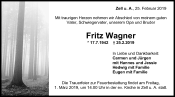 Traueranzeige von Fritz Wagner von NWZ Neue Württembergische Zeitung