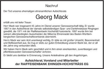 Traueranzeige von Georg Mack von Ehinger Tagblatt