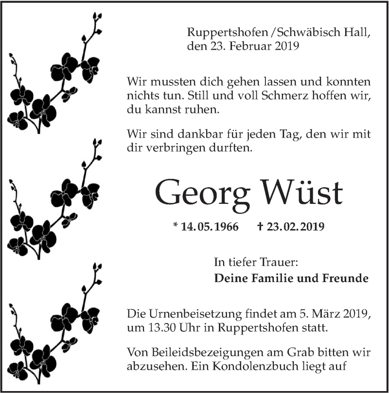  Traueranzeige für Georg Wüst vom 02.03.2019 aus Hohenloher Tagblatt