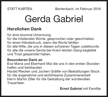 Traueranzeige von Gerda Gabriel von NWZ Neue Württembergische Zeitung