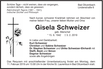 Traueranzeige von Gisela Schweizer von Geislinger Zeitung