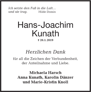 Traueranzeige von Hans-Joachim Kunath von Hohenloher Tagblatt