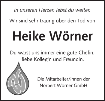 Traueranzeige von Heike Wörner von Alb-Bote/Metzinger-Uracher Volksblatt