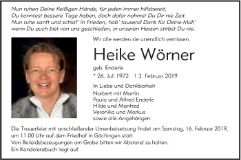 Traueranzeige von Heike Wörner von Alb-Bote/Metzinger-Uracher Volksblatt