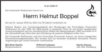 Traueranzeige von Helmut Boppel von Hohenloher Tagblatt