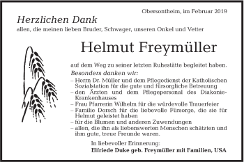 Traueranzeige von Helmut Freymüller von Haller Tagblatt