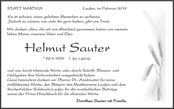 Traueranzeige von Helmut Sauter von Rundschau Gaildorf