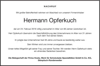 Traueranzeige von Hermann Opferkuch von Hohenloher Tagblatt