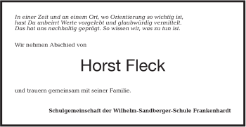 Traueranzeige von Horst Fleck von Hohenloher Tagblatt