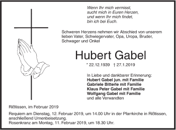 Traueranzeige von Hubert Gabel von Ehinger Tagblatt