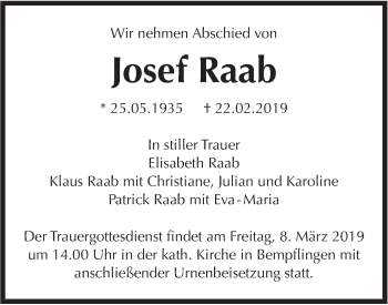 Traueranzeige von Josef Raab von Metzinger-Uracher Volksblatt