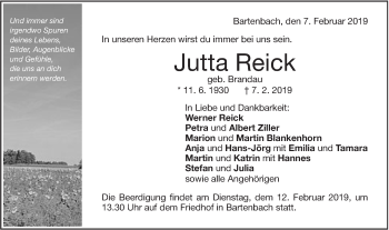 Traueranzeige von Jutta Reick von NWZ Neue Württembergische Zeitung