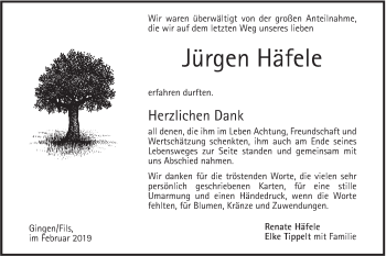 Traueranzeige von Jürgen Häfele von Geislinger Zeitung