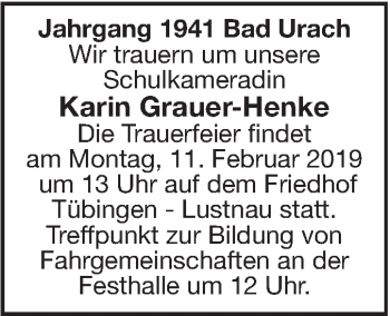 Traueranzeige von Karin Grauer-Henke von Metzinger-Uracher Volksblatt