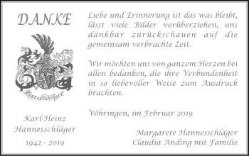 Traueranzeige von Karl-Heinz Hannesschläger von Geislinger Zeitung