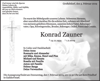 Traueranzeige von Konrad Zauner von Rundschau Gaildorf