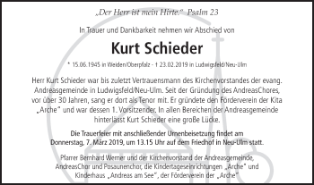 Traueranzeige von Kurt Schieder von SÜDWEST PRESSE Ausgabe Ulm/Neu-Ulm