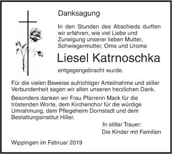 Traueranzeige von Liesel Katrnoschka von SÜDWEST PRESSE Ausgabe Ulm/Neu-Ulm